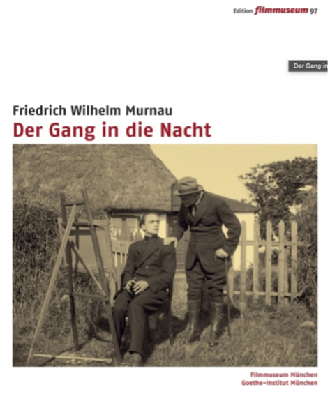 Edition Filmmuseum DVD cover for Der Gang in die Nacht: a sepia-toned still of a seated young man and a standing older man in a garden.