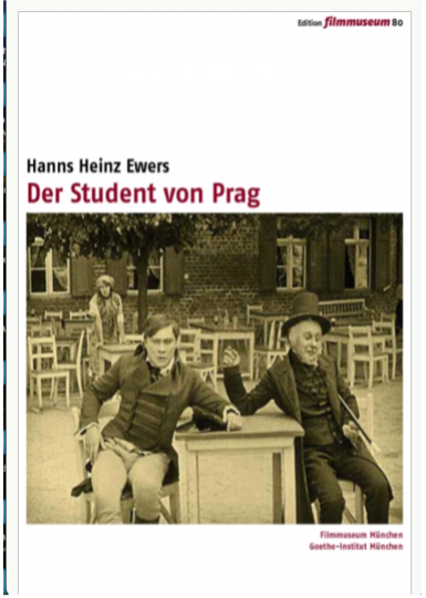 Edition Filmmuseum DVD cover for Der Student von Prag: a sepia photo of two men seated at an outdoor café table, one gesturing with a cane.