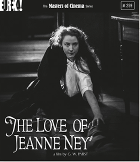 Masters of Cinema Blu-ray cover for The Love of Jeanne Ney: a black-and-white still of a young woman collapsed on stairs, looking upward.